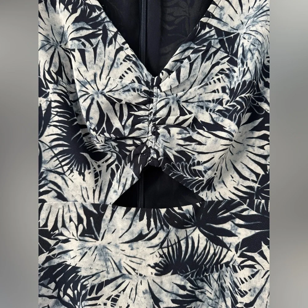 Michael Kors Women's Bali Palm Printed Georgette Cutout Dress Midnight Blue